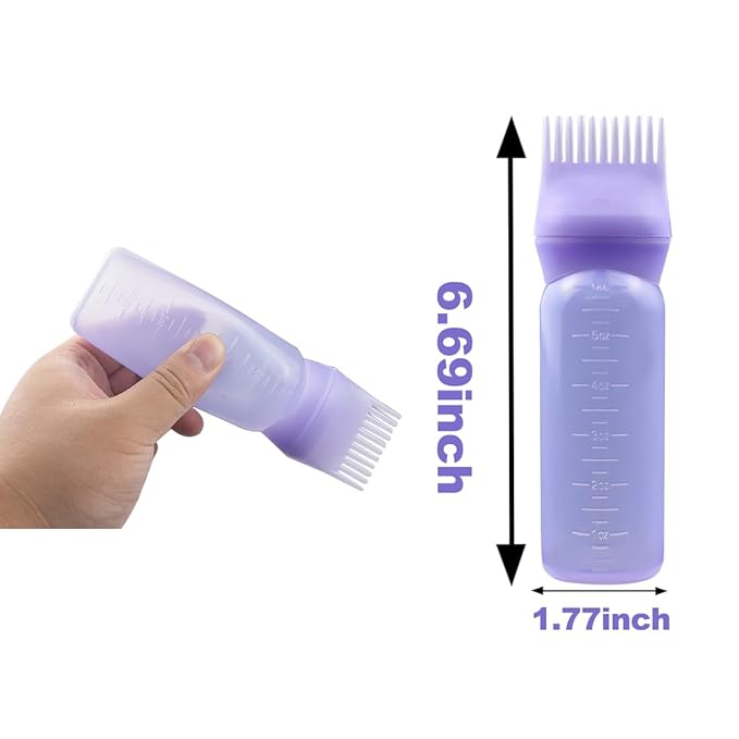 ELANE 4PCS Hair Oil Applicator Bottles - Root Comb Bottles for Scalp Oil and Hair Oiling, 6oz (2 Pink + 2 Purple)