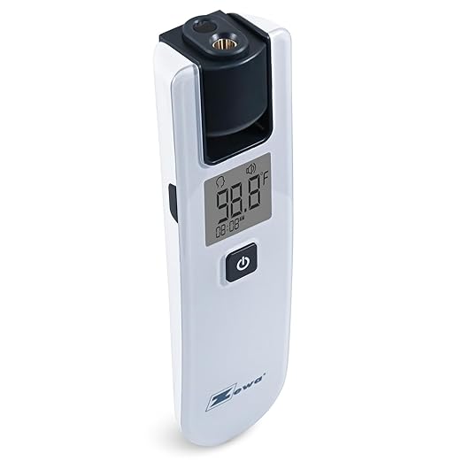 Zewa 4-Way Rotating Infrared Thermometer | Forehead Non-Touch Technology | Fast 1-Second Reading | Distance Detection | LCD 3-Color Display | Memory Recall | Measures Person & Objects