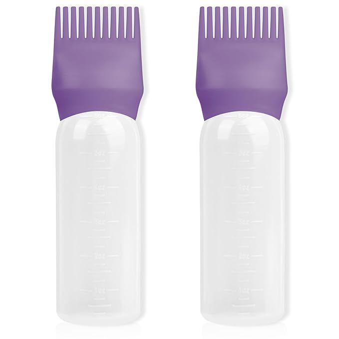 BLAAROOM Root Comb Applicator Bottles 6 Ounce, 2 Pack - Hair Oil Applicator with Dispenser, Root Comb Brush - Dark Purple