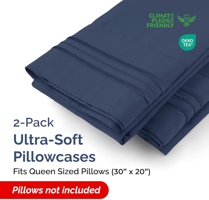 Queen Pillow Cases Set of 2 - Ultra Soft Hotel Quality Pillowcase Covers - Comfy, Cozy & Wrinkle Free - Shrinkage, Stain & Fade Resistant - Machine Washable Pillow Protectors - 2 Piece Set - Navy Blue