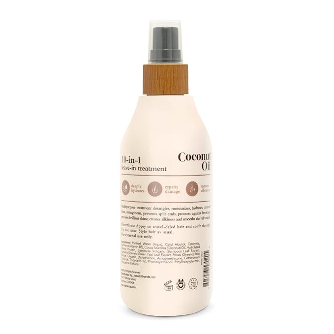 Oliology Coconut Oil 10-in-1 Multipurpose Spray - Leave in Treatment for All Hair Types | Detangles, Controls Frizz, Hydrates & Moisturizes | Made in USA, Cruelty Free & Paraben Free (8.5 oz)