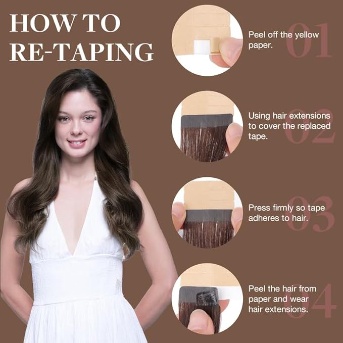 GOO GOO Tape in Hair Extensions Human Hair, 4A Chocolate Brown, 22inch 100g 40pcs, Skin Weft Seamless Invisible, Silky Straight with Thick Ends, Remy Human Hair