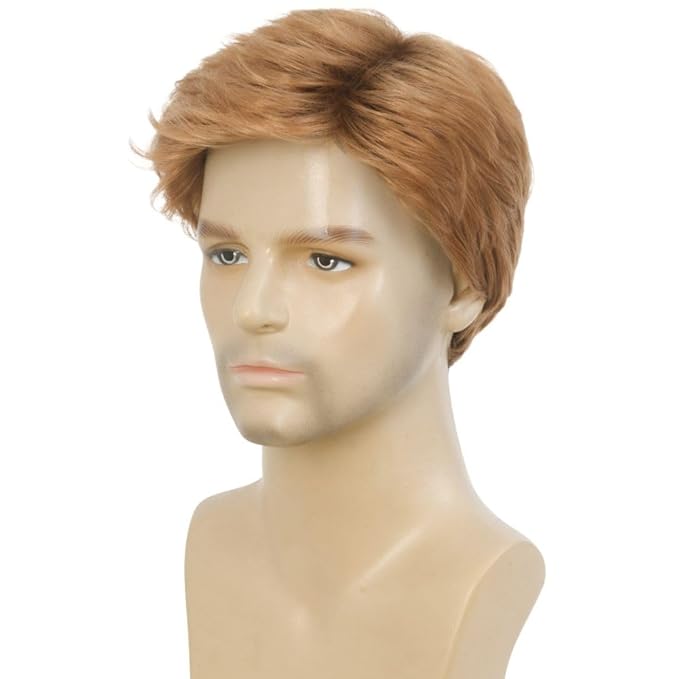 Kaneles Blonde Wigs for Men Short Layered Natural Hair Wig for Male Guy Halloween Cosplay Costume Wigs(Blonde)