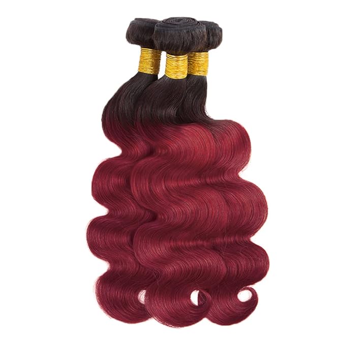 Burgundy Bundles Human Hair 99j Body Wave Bundle 20 22 24 Inch Brazilian Virgin Remy Hair Extensions Niegmeag 2 Tone Black and Red Body Wave Bundles Double Weft Hair Weave 300g