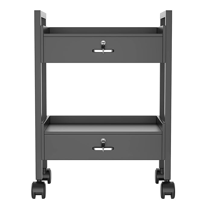 Salon Beauty Cabinet Cart Trolley 2-Layer Rolling Storage Drawer Organizer Wheels Lockable Tool Salon Station Barber Stylist Equipment Makeup Spa Cart (Black-2 Layer)