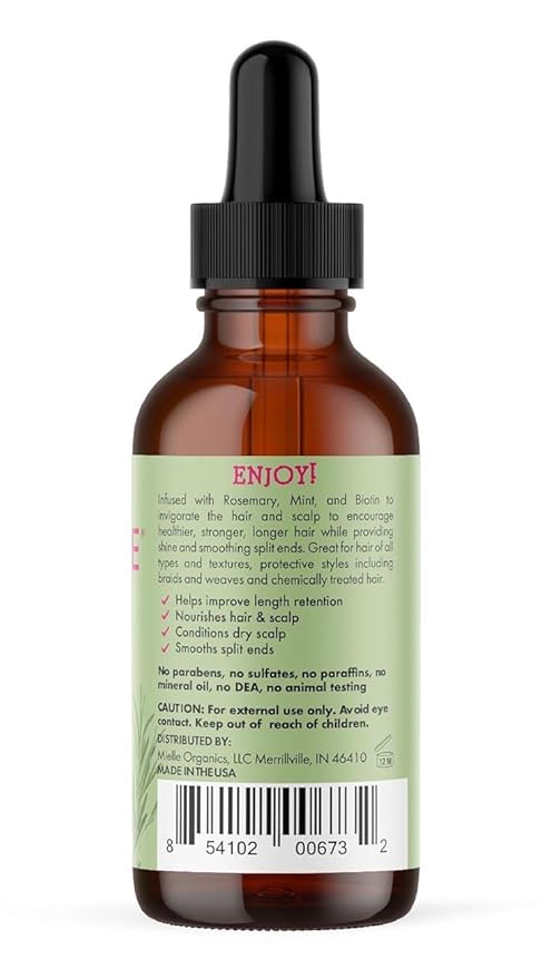 Mielle Organics Rosemary & Mint Hair Oil - Strengthening Biotin Oil Infused Frizzy & Damaged Hair Care - Split Ends & Dry Scalp Treatment to Support Longer, Healthier Strands, 2oz