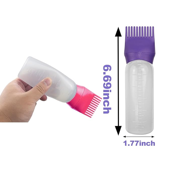 ELANE 4 Pack Hair Oiler Comb Bottle,Root Comb Applicator Bottle for Hair Oil Scalp Hair Oiling Applicator(Purple+Red)