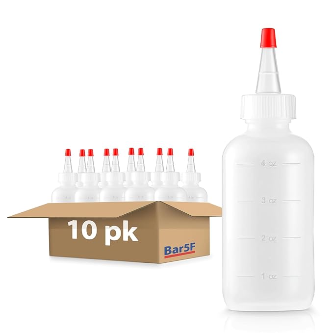 Bar5F 10-Pack Soft Squeeze Hair Applicator Bottle for Hair Treatment, Scalp Oil, Root, Color, 4 Ounce Translucent with Measuring Scale and Cap, BPA Free | Set of Bulk