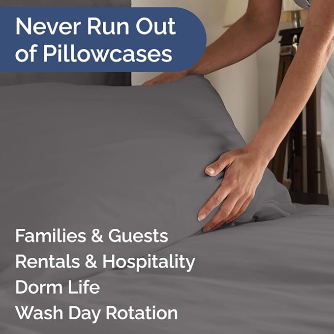 King Pillow Cases Set of 10 - Ultra Soft Hotel Quality Pillowcase Covers - Comfy. Cozy & Wrinkle Free - Shrink, Stain and Fade Resistant - Machine Washable Pillow Protectors - 10 Piece Set - Dark Grey