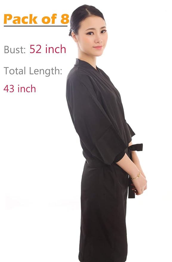 PERFEHAIR Salon Robes Smock for Clients, Pack of 8, Hair Salon Client Gown Cape, Black
