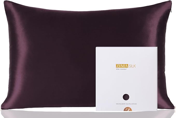 ZIMASILK 100% Pure Mulberry Silk Pillowcase for Hair and Skin Health,Soft and Smooth,Both Sides Premium Grade 6A Silk,600 Thread Count,with Hidden Zipper,1pc (Queen 20''x30'',Eggplant Purple)