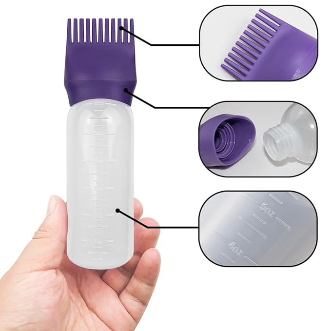 4 PCS Root Comb Applicator Bottle,Hair Oiling Applicator,Hair Oil Applicator Bottle for Hair Dye Shampoos Hair Salons.6oz (Purple+Grey+Red+Green)