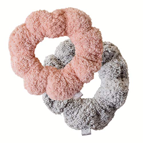 VOLO Hair Drying Scrunchie | Hair Scrunchies for Women | Ultra Soft, Thick, Anti Frizz, Breakage Free, Absorbent, & Gentle Ties that Decrease Dry Time | Microfiber | Luna Gray & Cloud Pink 2PK