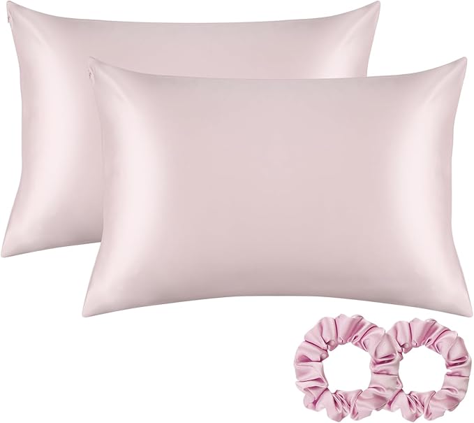 ALASKA BEAR Silk Pillowcase for Hair and Skin, Set of 2 Pure Genuine 22 Momme Mulberry Silk Pillow Cases Queen Size for Bliss Sleep Better Than Poly Satin, Zipper Closure(2pc, Pink)