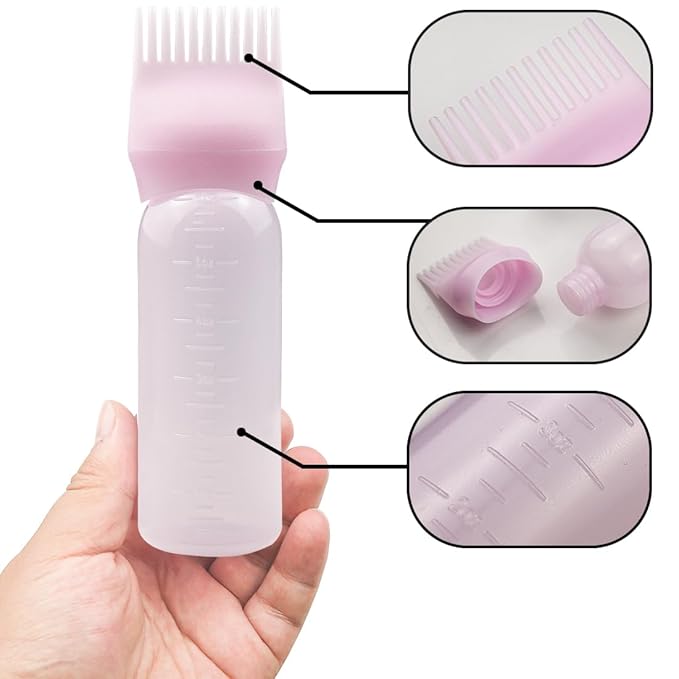 4 PCS Root Comb Applicator Bottle,Hair Oil Applicator Bottle for Hair Dye Shampoos Salons.6oz（pink）