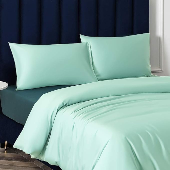 NTBAY Zippered Satin Pillow Cases for Hair and Skin, Luxury Standard Hidden Zipper Pillowcases Set of 2, 20x26 Inches, Cyan