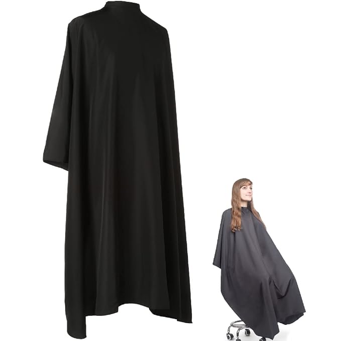 Hair Cutting Cape - Large Lightweight Water Resistant Salon Cape with Snap Closure - 60in x 57.5in for Adults (Black)