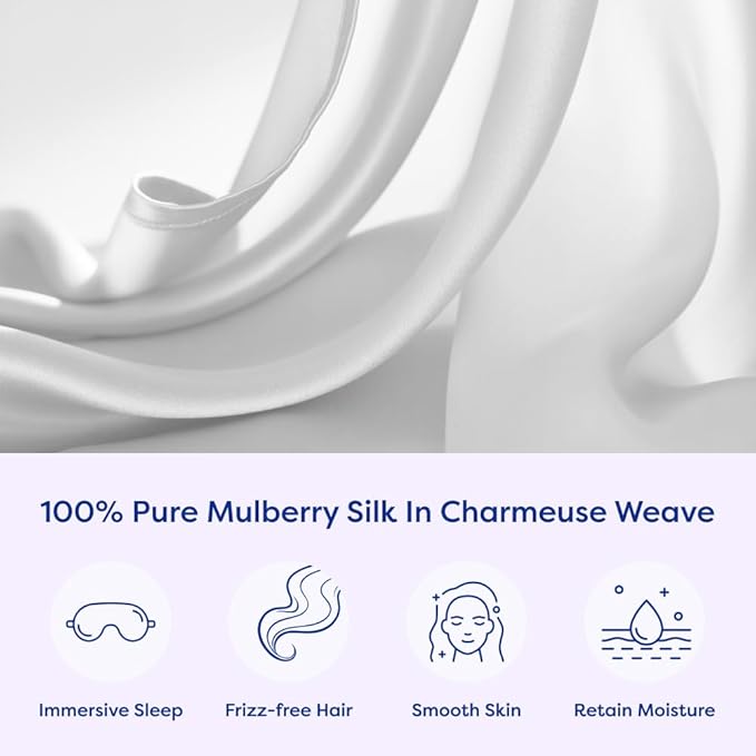 ECOSA Luxurious 30 Momme 100% Mulberry Silk Pillowcase (50x70cm) – 6A Grade Charmeuse Weave, Oeko-TEX® Certified – Frizz-Free Hair & Wrinkle-Free Skin (White)