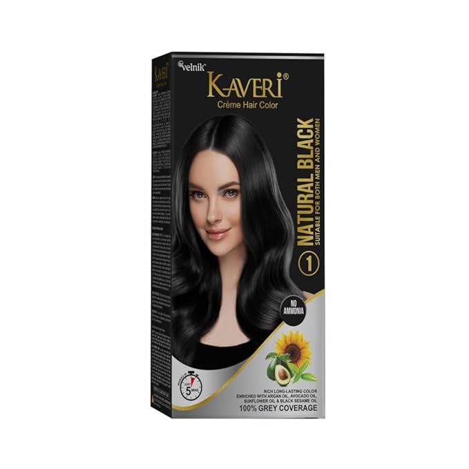 Kaveri Creme Hair Color Permanent Hair Dye Color - With Improved Creme Formula for Gray Coverage Ammonia Free Hair Color Dye for Rich Bright Long lasting (Black, 3.04 Fl Oz) - Pack Of 3