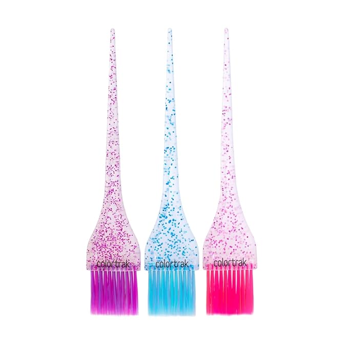 Colortrak 3 Pack Mini Glitter Trio Brush & Bowl Set, Small Brushes with Colorful Feather Bristles, Stackable Color Bowls with Non-Slip Rubber Rings, Easy Handling, 3 Sets Total