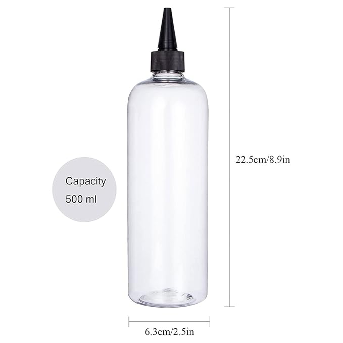 Applicator Bottle for Hair, 16.9 ounce Hair Color Applicator Bottle 2 Pack Squeeze Bottle Transparent Oil Bottles for Hair, PET Plastic Refillable Bottles with Twist Top Cap
