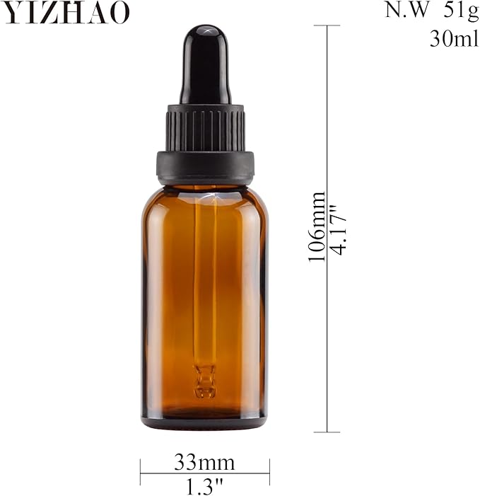 YIZHAO Amber Glass Dropper Bottle 1oz, Tincture Bottles with Glass Dropper, for Essential Oils, Aromatherapy, Cosmetic, Laboratory, Pharmacy, Liquids, Travel –24 Pcs