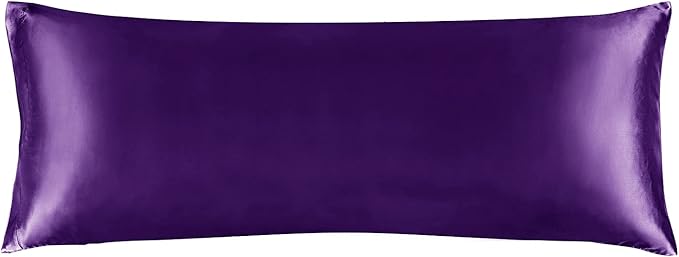 BEDELITE Satin Body Pillow Cover, Super Soft and Cooling Body Pillow Pillowcase for Hair and Skin, Breathable Silky Full Long Pillowcase Cover(20"x54", Plum Purple)