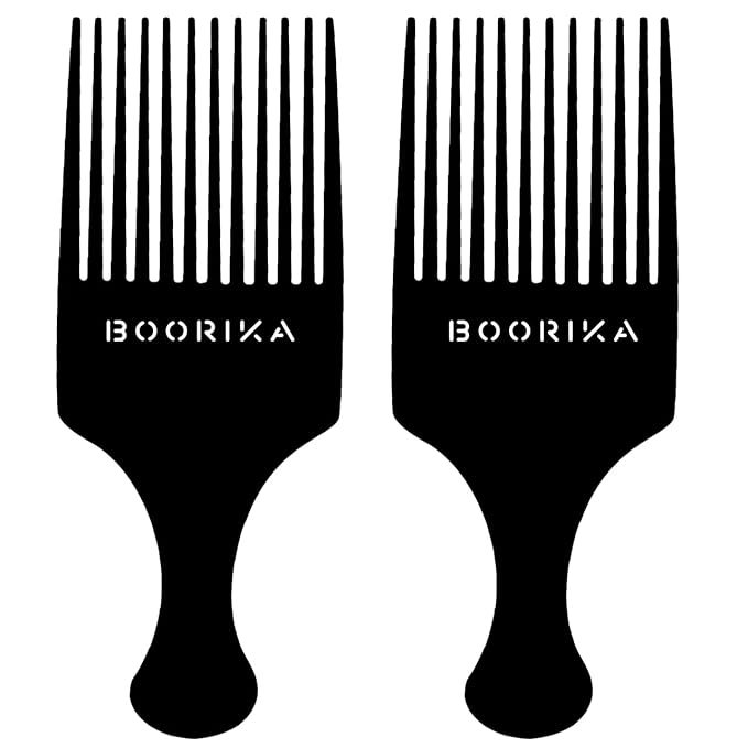 Afro Hair Pick Comb for Women & Men, 7.5 In Smooth Sturdy Wide Tooth for Detangling & Styling - Pack of 2