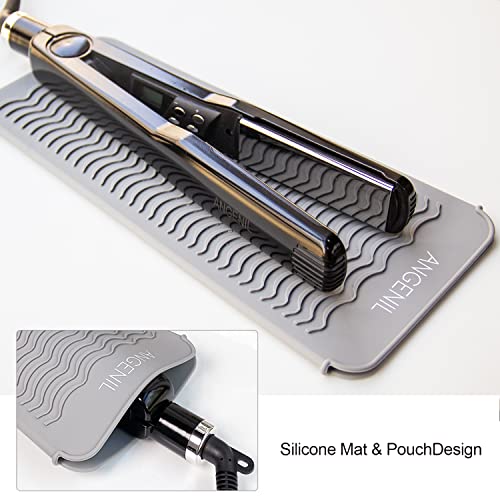 ANGENIL Professional Silicone Heat Resistant Mat Pouch for Hair Straightener, Curling Iron and Flat Iron, Portable Travel Mat and Cover for Hair Styling Tools, Grey