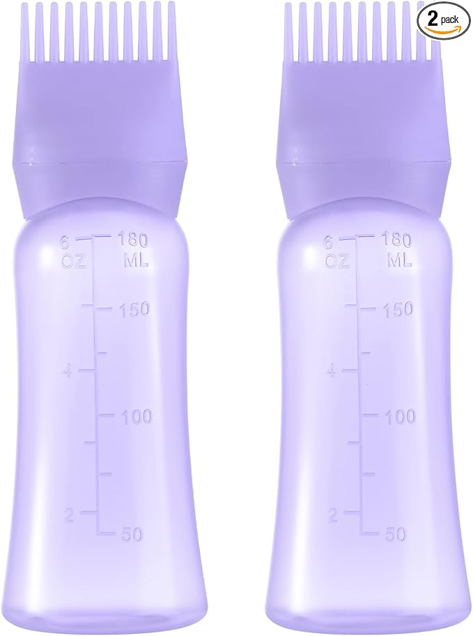 D Dymoece Root Comb Applicator Bottle 6 Ounce Hair Oil Applicator for Hair Dye, Hair Oiler Comb Bottle with Graduated Scale