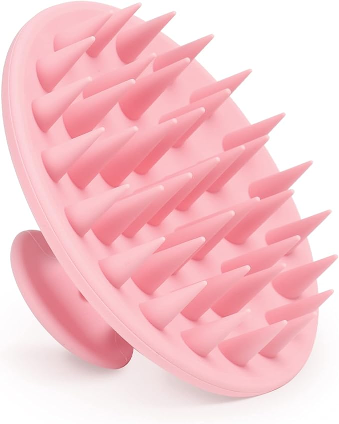 Silicone Scalp Massager Shampoo Brush, Scalp Brush for Hair Growth & Dandruff Removal, Hair Scrubber Scalp Stimulator Exfoliator Brush with Soft Bristles for Wet Dry Scalp Care (Pink)
