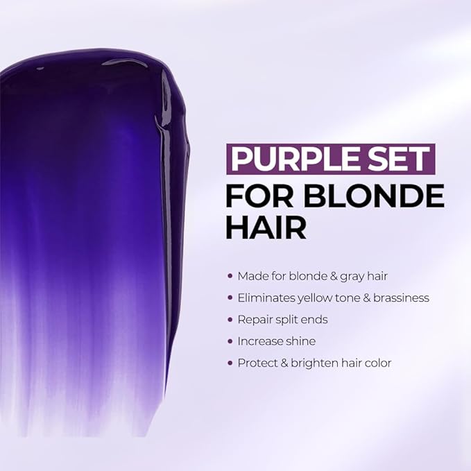 Karseell maca power Purple Hair Mask and Purple Shampoo Set, Neutralizes Brass & Yellow Tones for Blonde, Gray, Silver Color Treated Hair, 2 x 16.9floz