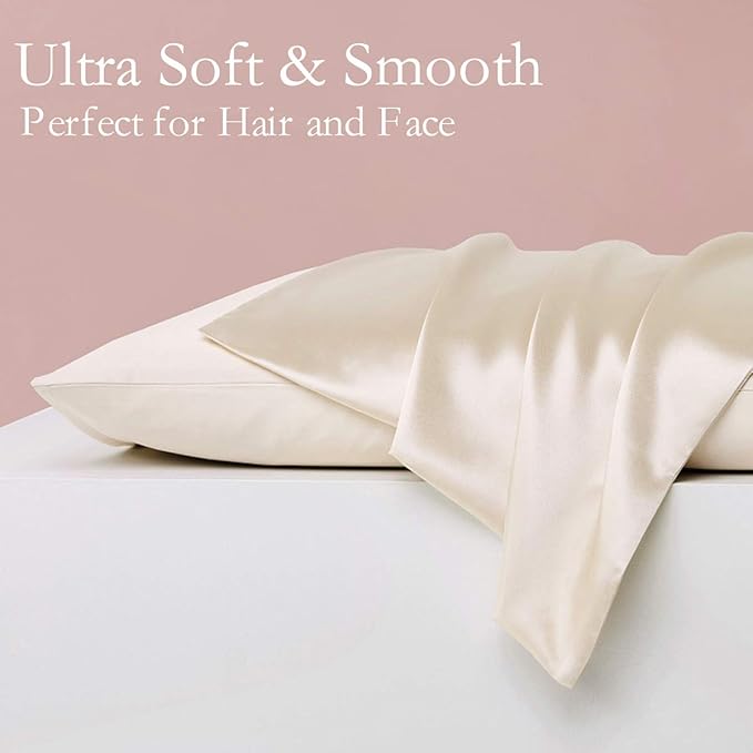 Silk Pillowcase for Hair and Skin 2 Pack 100% Mulberry Silk Bed Pillowcase Hypoallergenic Soft Breathable Both Sides Silk Pillow Case with Hidden Zipper, King Size Pillow Cases (Buff Beige)