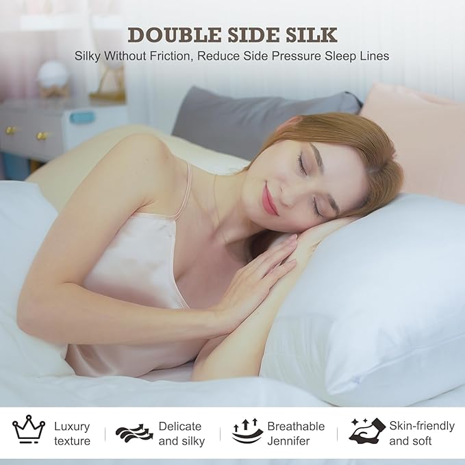 100% Mulberry Silk Pillowcase 2 Pack,King Size Silk Pillow Cases for Hair and Skin,Silky Smooth Bed Pillow Cover with Hidden Zipper,Natural Silk Pillow Case Set of 2 (Champagne, King 20X36)