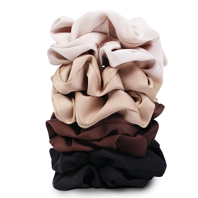 Satin Scrunchies for Women – 8PCS Neutral Silk Hair Ties Set (Black, Blonde, Dark Brown, Light Brown) – No Crease, Frizz-Free, Gentle Elastic Hair Bands, Soft & Stylish Everyday Hair Accessories Gifts