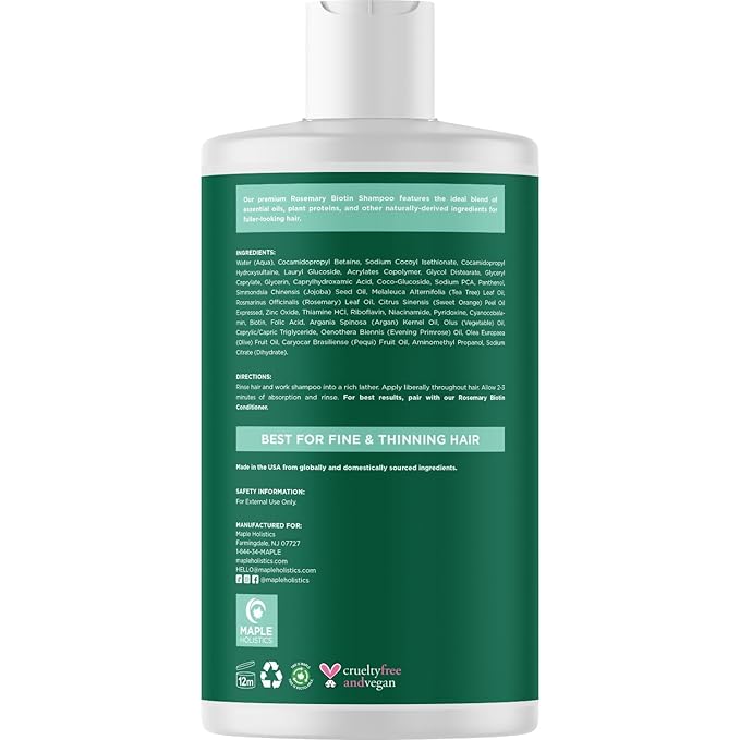 Volumizing Biotin and Rosemary Shampoo - Vegan Rosemary Biotin Shampoo for Thinning Hair for Women and Men with Nourishing B Vitamins & Tea Tree Oil - Paraben Silicone & Sulfate Free (16 Fl Oz)