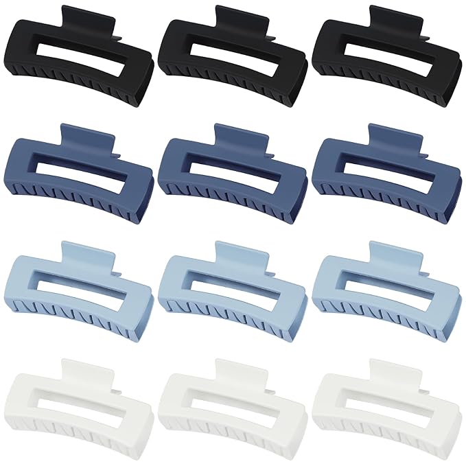 Hair Clip, 4.1 Inch Large Square Hair Claws Clips 12 Pcs for Thick Hair - Blue, for Women and Girls
