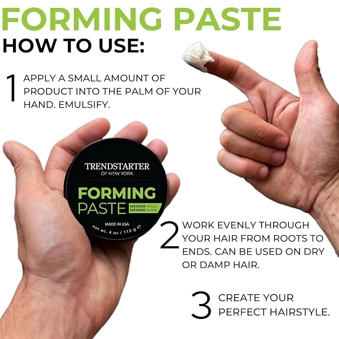 TRENDSTARTER - FORMING PASTE (4oz) - Medium Hold - Medium Shine - Lightweight Water-Based Hair Cream - Premium All-Day Hold Hair Styling Product - Flake-Free Hair Paste for All Hair Types