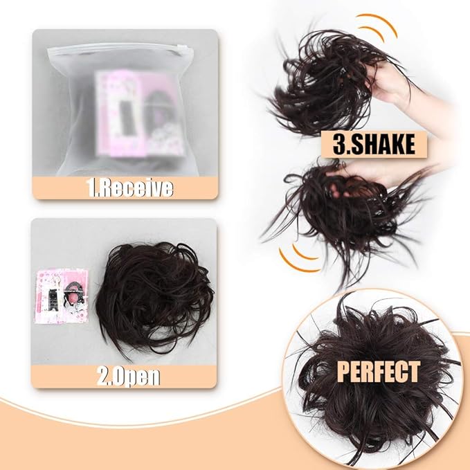 HMD Tousled Updo Messy Bun Hairpiece Hair Extension Ponytail with Elastic Rubber Band Updo Ponytail Hairpiece Synthetic Hair Extensions Scrunchies Ponytail Hairpieces for Women