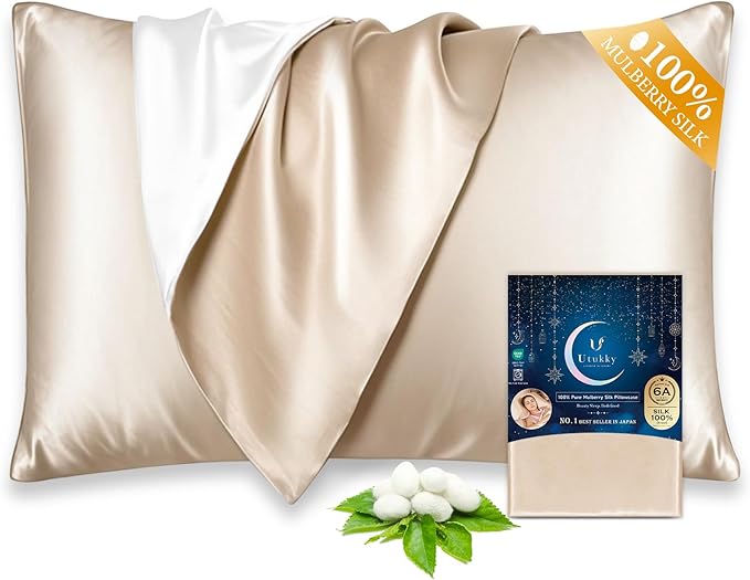 Utukky 100% Mulberry Silk Pillowcase 22 Momme - Ultra Premium 6A Grade Silk Pillow Case - Envelope Enclosure - Breathable Cooling Pillow Cover