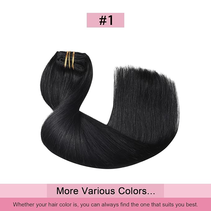 Pro2.0 Remy Real Human Hair Extensions Clip ins 120g Thick 7pcs Color #1 Jet Black Remy Clip in Hair Extensions Real Human Hair 16inch Seamless Double Weft for Women（#1-16inch）