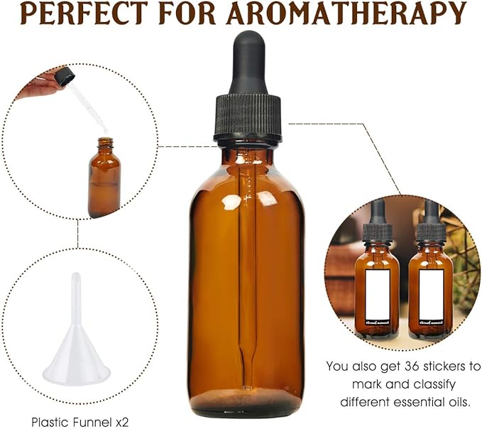 Eternal Moment 2 oz Eye Dropper Bottle(24 Pack), 60ml Amber Glass Bottles with Glass Eye Dropper for Essential Oils, Chemistry Lab Chemicals, Colognes & Perfumes