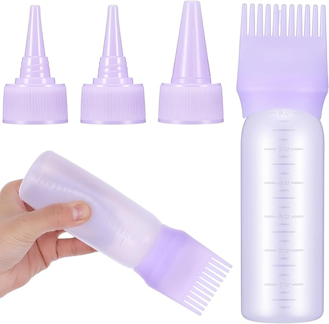 Hair Oil Applicator Bottle Hair Dye Brush Hairs Oil Bottle Root Comb 6 Ounce Reusable Hairs Oiling Color Tools with Graduated Scale and 3pcs Pointed Mouth Cover for Scalp Women Men