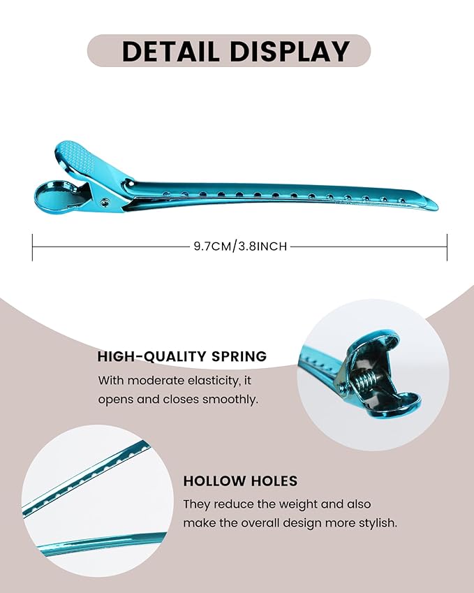 Professional Hair Clips for Styling Sectioning 12 pcs Anti-Slip No-Trace Duck Billed Hair Clips Rustproof Metal Alligator Curl Clips for Salon & Makeup,Mix color