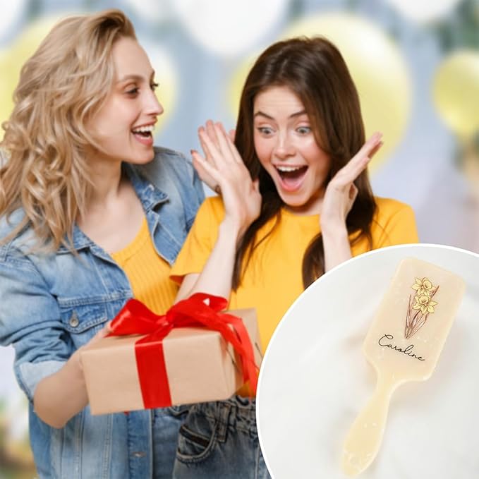 Custom Hair Brushes For Women Personalized Birth Month Flower Name Hair Brush for Curly Hair Detangling Wet Hairbrush Birthday Christmas Gifts For Mother Daughter Grandma