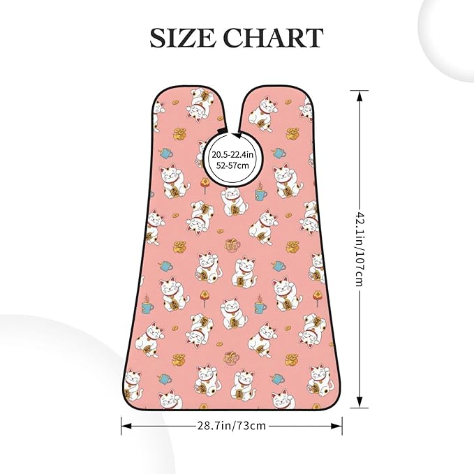 Non-Stick Beard Shaving Bib, Hair Catcher Apron with Suction Cups, Waterproof Grooming Tool for Men Husband, Lucky Cat Pink Shave Bib