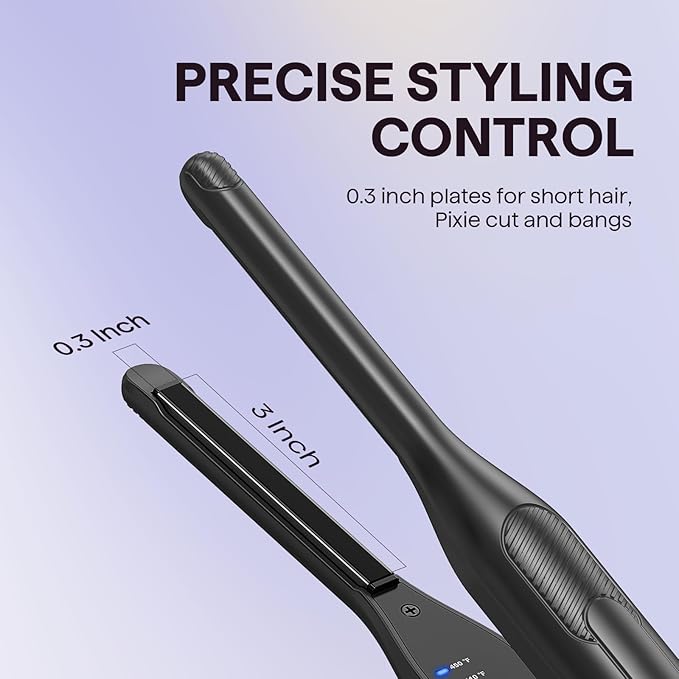 Wavytalk 3/10" Small Flat Iron, Pencil Flat Iron for Short Hair, Pixie Cut and Bangs, Curling Iron for Short Hair, Mini Hair Straightener for Edges with Anti-Pinch Design, Tiny Hair Straightener