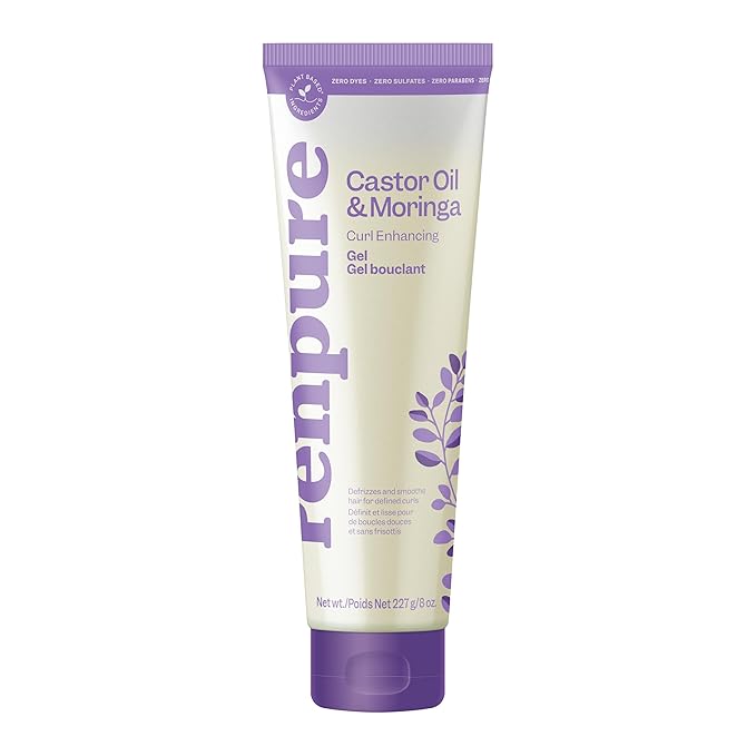 Renpure Castor Oil & Moringa Curl Gel - Curl Enhancing Gel - For Smooth, Defined & Frizz-Free Curls -With Castor Oil & Moringa Seed Oil - For Wavy to Curly Hair - 8 Fl Oz