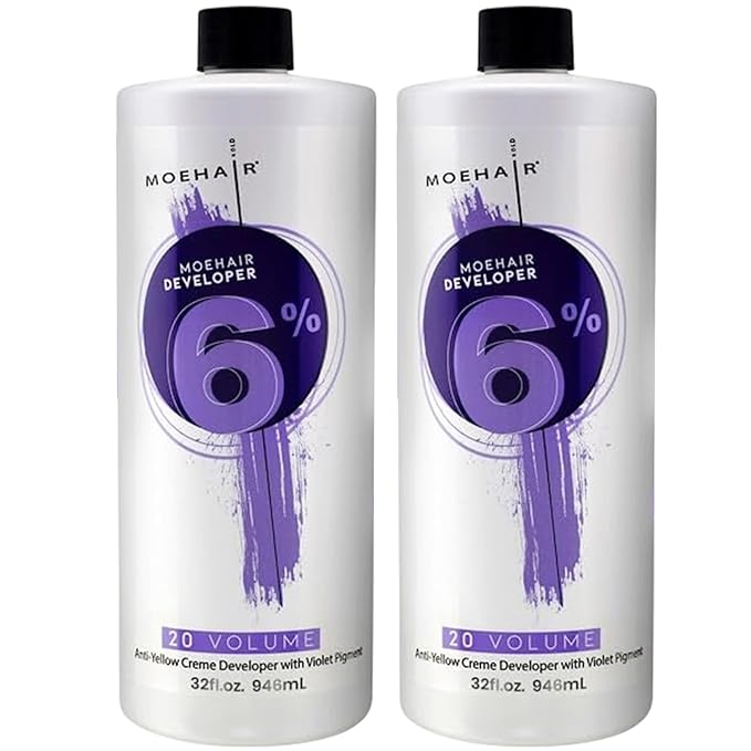 MOEHAIR Hair Color Developer 6% Hydrogen Peroxide | 20 Volume Cream Developer for Hair Coloring and Bleaching | Advanced Anti-Yellow Action | Salon-Grade | Paraben-Free – 32 Fl. Oz (Pack of 2)