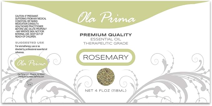 Ola Prima Rosemary Essential Oil 4 Fluid Ounces – Therapeutic Grade Aromatherapy Oil for Diffuser & Soap Making